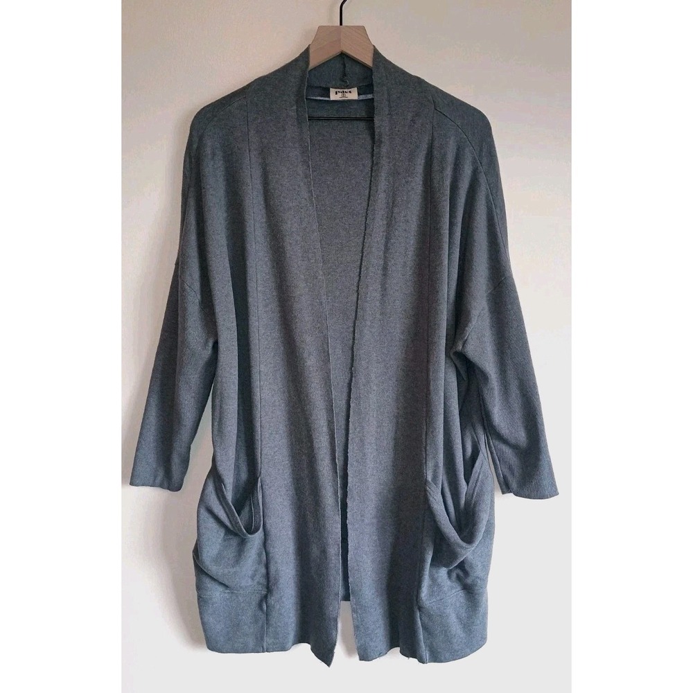 Pact Organic Cotton Open Front Airplane Cardigan Gray Oversized Minimalist M/L